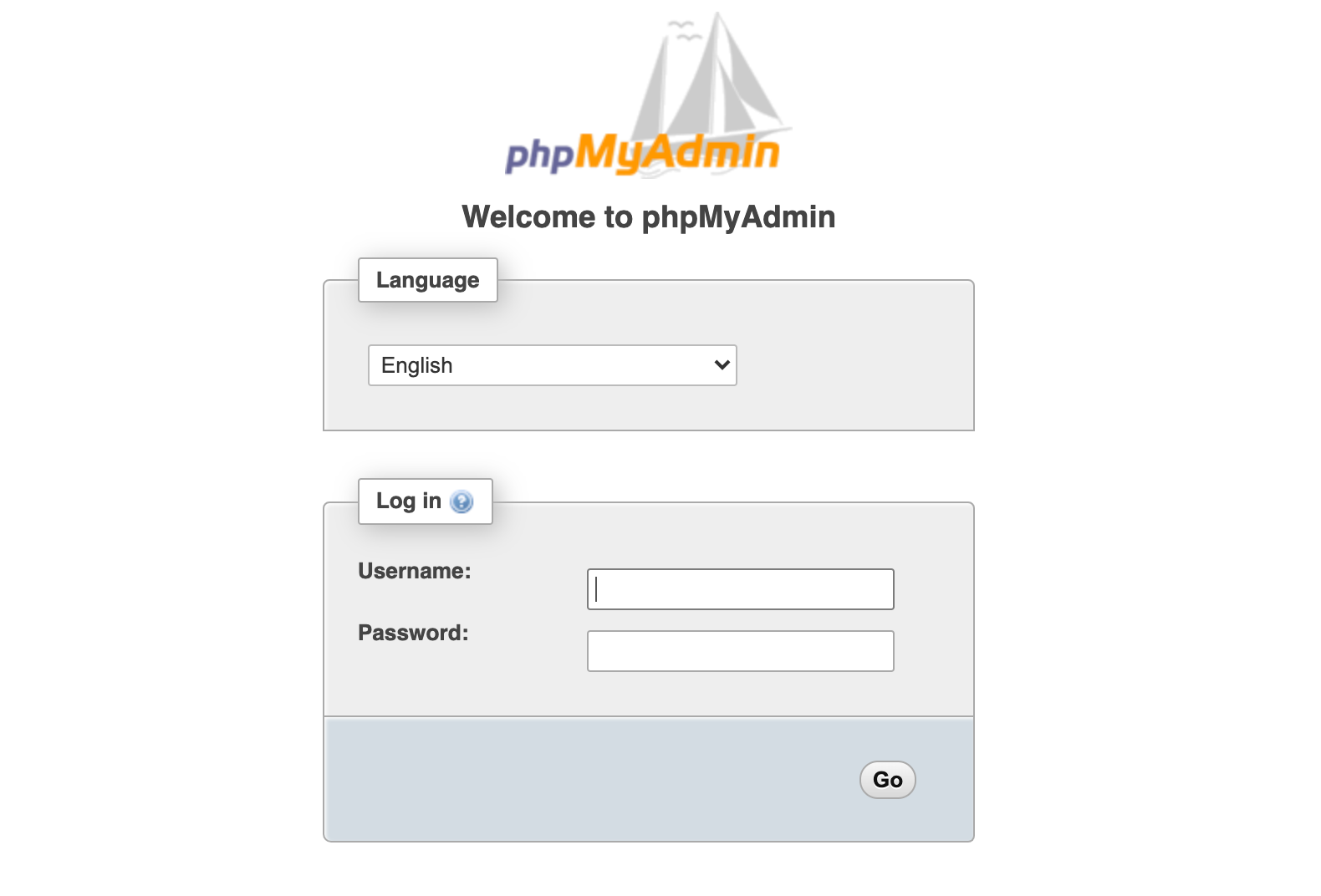 The phpMyAdmin Login Page. phpMyAdmin Login Page